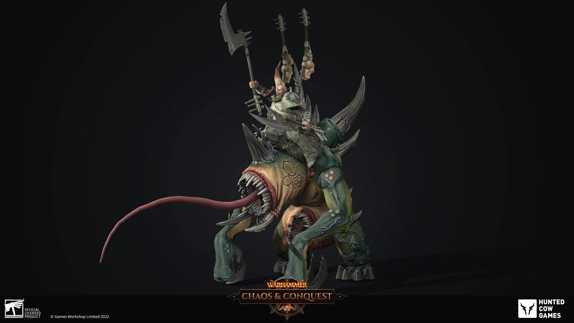 Orghotts Daemonspew riding the creature Whippermaw